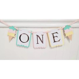 Handmade Ice Cream High Chair Banner. Ice Cream ONE Birthday Garland. Ice Cream Party