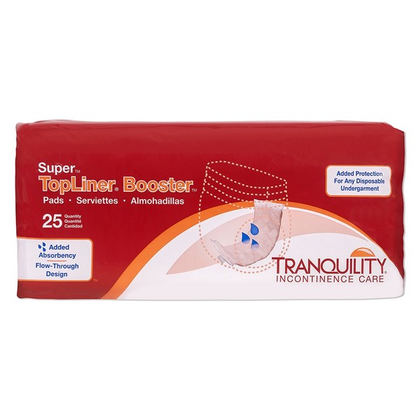 Tranquility TopLiner Disposable Booster Pads with Adhesive Strip, Secure Placement, Extra Absorption, Odor Control, Stackable, Super (15" x 4.25") 100 ct
