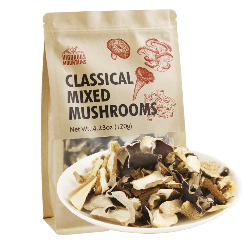 VIGOROUS MOUNTAINS Dried Mixed Mushrooms Blend Including Porcini Shiitake Oyster