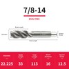 7/8-14 Spiral Flute Thread Tap, HSS-Cobalt Uncoated Machine Threading Tap