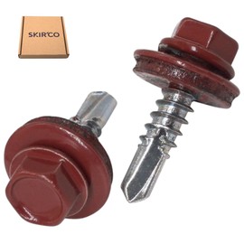 SKIR'CO (50 pcs) Roofing Screws, Hex Head, 4.8 x 19 mm Painted Self-Drilling Screws With EPDM Washers (Oxide Red RAL 3009)