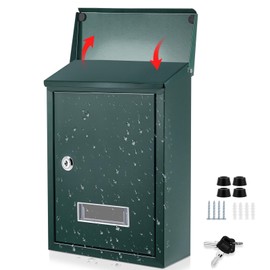 Amylove Weatherproof Mail Boxes with Key Lock, Security Locking Wall Mount Metal Mailbox with Slot for Outside, Large Capacity for Mail, Packages, Donations, Voting 11.8" H x 8.3" L x 2.8" W, Green