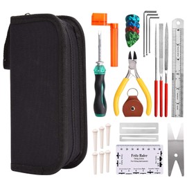 Guitar Repairing Tool Kit - Wire Plier,String Organizer,Fingerboard Protector,Hex Wrenches, Files, String Ruler Action Ruler, Spanner Wrench,Bridge Pins for Guitar Ukulele Bass Mandolin Banjo (25PCS)