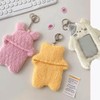 Yellow Cartoon Plush Photocard Holder with Keychain Pendant Kawaii Cat