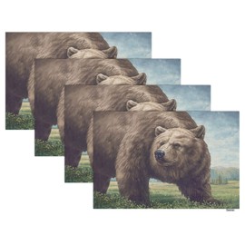 Swono Bear Placemats,Old Bear in a Wild Landscape Painting Place Mats Home Decoration for Dinner Table Indoor Outdoor Waterproof Kitchen Table Mats Set of 4,12"x18"