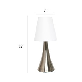 Simple Designs LT2014-WHT-2PK Valencia Brushed Nickel Mini Touch Table Lamps with Fabric Shades, White (Pack of 2)
