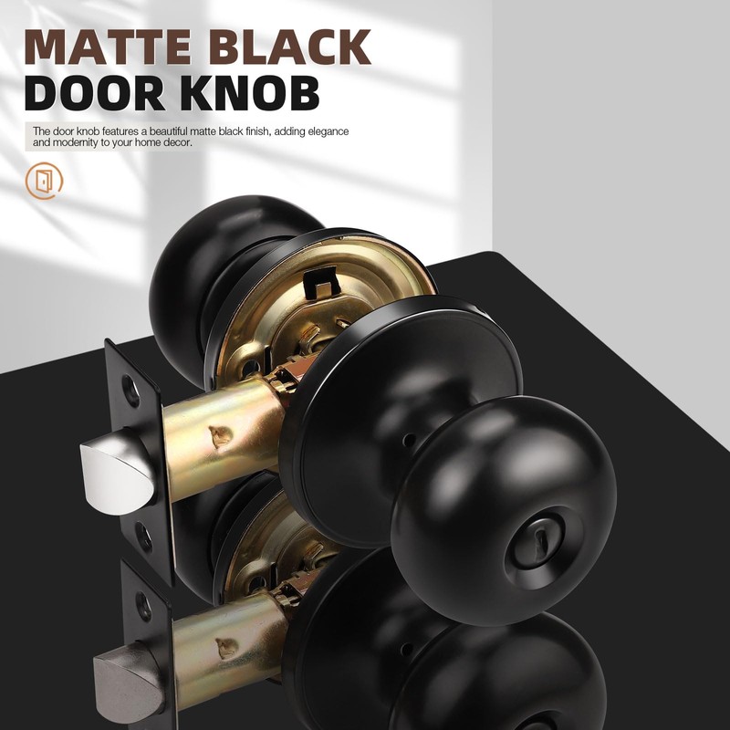 GOBEKOR 8 Pack Privacy Door Knobs Interior Matte Black Keyless