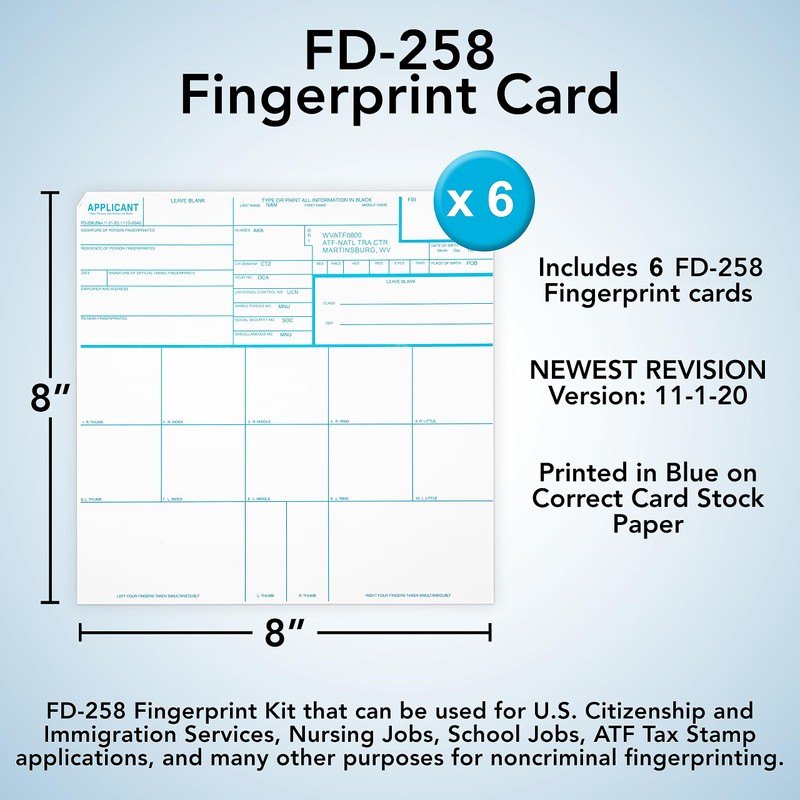 FD 258 Fingerprint Cards 2023, 6 Pack - 11-1-20 Newest
