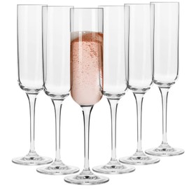 Krosno Crystal Champagne Flute Glass, Set of 6, 5.8 oz, Glamour Collection, Elegant Slim Champagne Flutes for Prosecco, Sparkling Wine, Champagne and Mimosas, Dishwasher Safe, Made in Europe