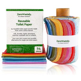 ZeroWastely 24 Reusable Toilet Paper Washable Roll - Bidet Towels Washable Toilet Paper - Cut Back & Waste Less with our Colored Super Soft, Absorbent & Re-Rollable Cloth Wipes - Rainbow Edition
