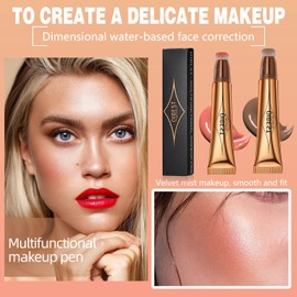 Liquid Blush Made of Stick, Rouge Highlighter Stick, with Soft Cushion Applicator, 3-in-1 Creamy Highlighter Stick, Makeup Stick for the Face, Liquid Blush Pen for Contouring (#1)