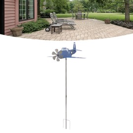 Airplane Weather Vane, Metal Wind Spinner for Garden Yard, Blue, Rotates with Wind