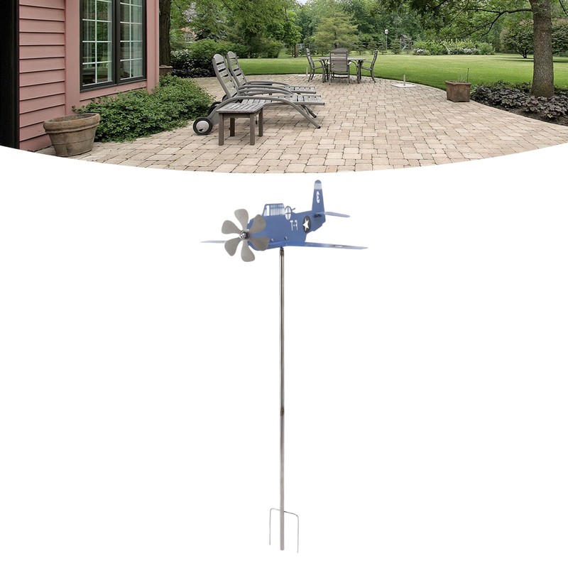 Airplane Weather Vane, Metal Wind Spinner for Garden Yard, Blue,