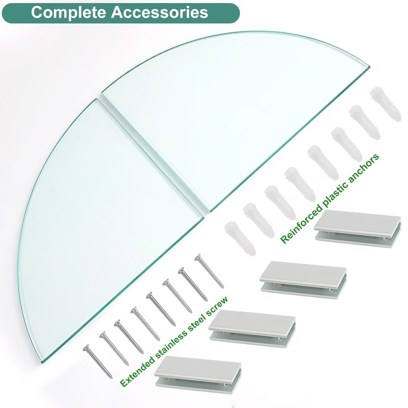 SYLXTEEM 2-Pack Glass Corner Shower Shelves with Aluminium Brackets, 9.8