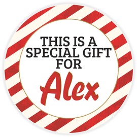 This is a Gift for Alex - 100 Pack Circle Stickers 3 Inch - Candy Cane Merry Christmas Gift Tag Present Tree Holiday Custom Name Santa Claus