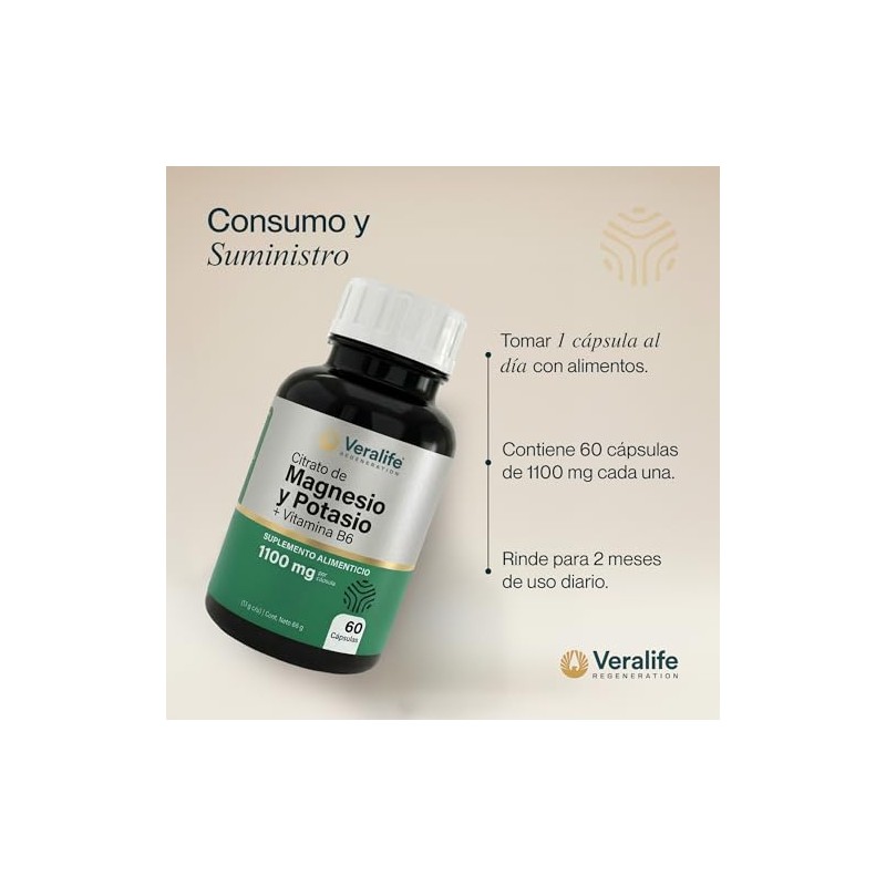 Veralife Citrato Magnesio Potasio Capsulas 1100
