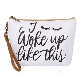 Multifunction Cute Print Travel Cosmetic Pouch Bag - Bridesmaid Gift Makeup Organizer Toiletry Wristlet Purse Inspirational Quote/Skull/Pineapple (I Woke Up Like This)
