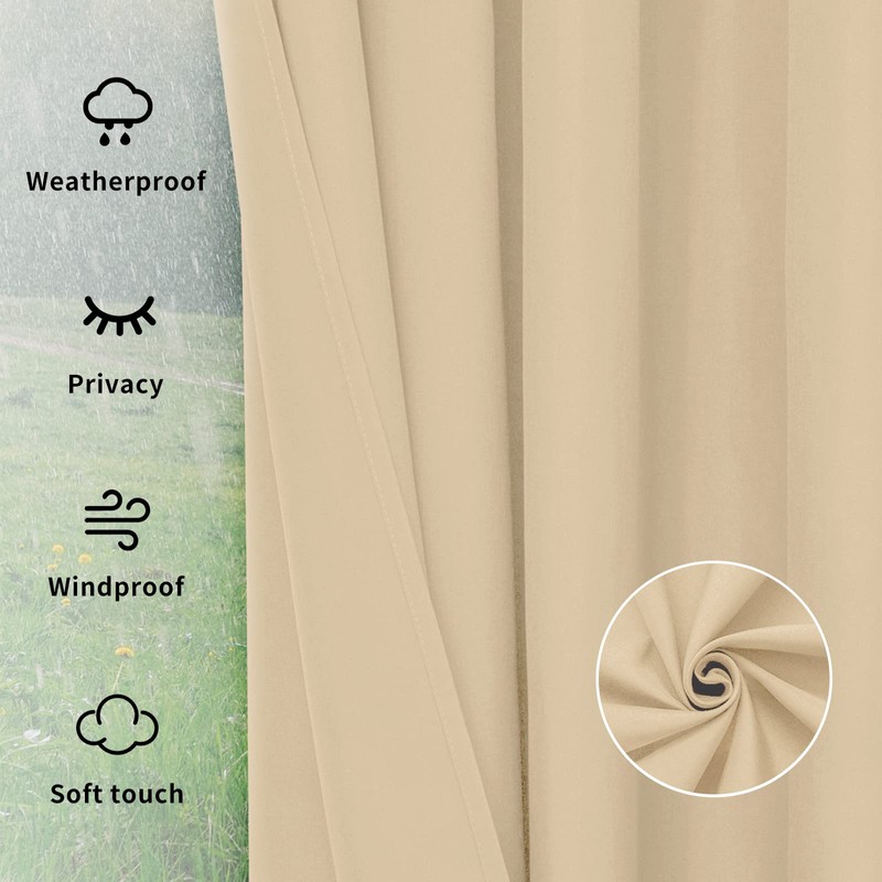 Easy-Going Outdoor Curtains Waterproof Windproof Weatherproof Curtain for Patio, Cabana,