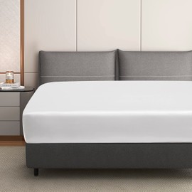 HommxJF Silk Satin Fitted Sheet,White King Size Fitted Sheets Only, Deep Pocket Fitted Sheet Only, Breathable, Non- Fading, Fully Elasticized Bed Sheets Sold Separately