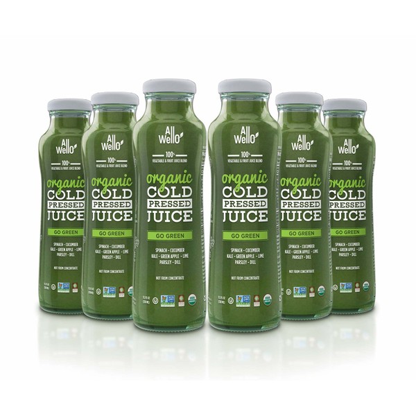 ALLWELLO Organic Cold Pressed Juice Drinks with Real Fruits and Vegetables Gluten Free Non-GMO Healthy Juices No Preservatives No Sugar Added (GO GREEN, 6 PACK)