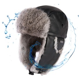 TOP-EX Men's Large Size Pilot Cap, Waterproof Flight Cap, Ski Cold Protection Hat, Ear Flaps, Russian Hat, Cap, Fall/Winter Outdoor Snow Play, Cycling, Snowboarding, Women's, Black, L