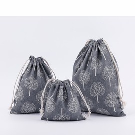 Amoyie 3 pcs Drawstring Storage Bags Set for Cosmetic Travel Home Accessories Grey Tree