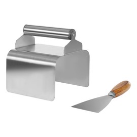 CNCEST Concrete Curbing Trowel, Cement Model Making Tool with Handle and Putty Knife, Stainless Steel Landscape Curb Trowel for Decals, Plastering, Concrete Curbing, Edging (Flat, Rectangular, Silver)