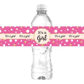 33 Pcs It's a Girl Water Bottle Labels, Baby Shower Gender Reveal Water Bottle Wrappers Stickers Baby Girl Gift Party Decorations - Pink