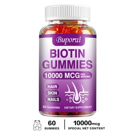 Buporai - Biotin Gummies 10,000 mcg [High Potency] 5000 mcg of vitamins in each gummy - Vegan, Gluten-Free