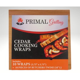 Primal Grilling Cedar Cooking Wraps, 6 x 6 inches, 10 Wraps with Butcher Twine