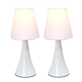 Simple Designs Home LT2042-WHT-2PK Valencia Colors 2 Pack Mini Touch Set with Fabric Shades Table Lamp, White/White, 2 Count