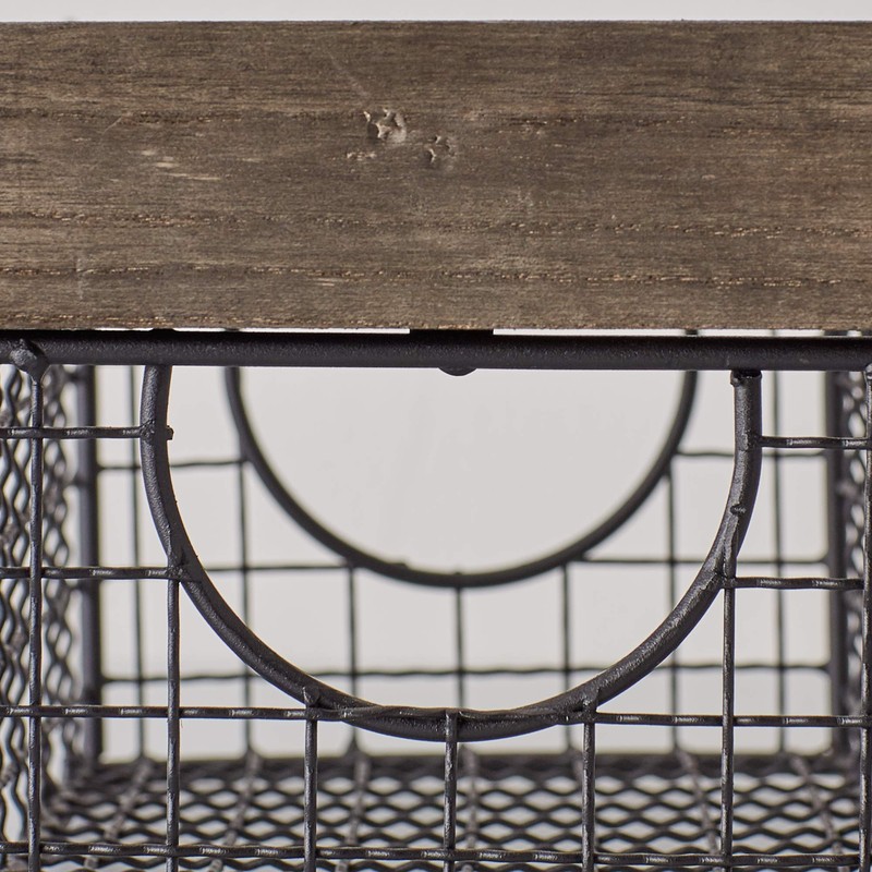 DII Farmhouse Wood Rimmed Wire Storage Basket Set, Silver, Assorted