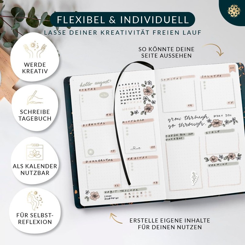 Bullet Journal Notebook A5 Dotted, Incl. Pen Holder, Frog Pocket,