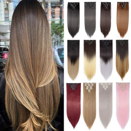 Clip in Hair Extensions 8Pcs Straight Clip on Synthetic Hair Extension Hairpieces for Women [23inch-140g; Light Brown]
