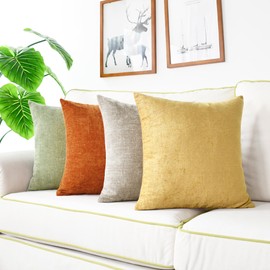 CaliTime Throw Pillow Covers Set of 4 Modern Multi-Color Matching Cozy Soft Chenille Cushion Cases Shells for Couch Sofa Home Decor 18 X 18 Inches Gold Taupe Sage Green Burnt Orange