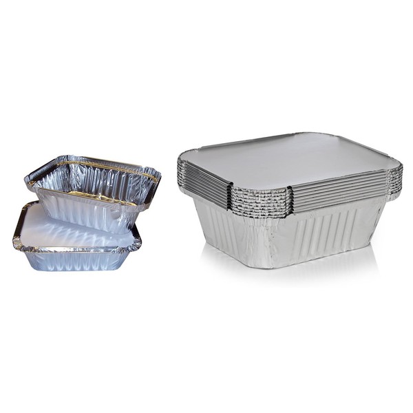 Swoosh Supplies 50 x Silver Foil Food Trays/Dishes/Containers & Lids - 120 x 145 x 49 mm (No.2)