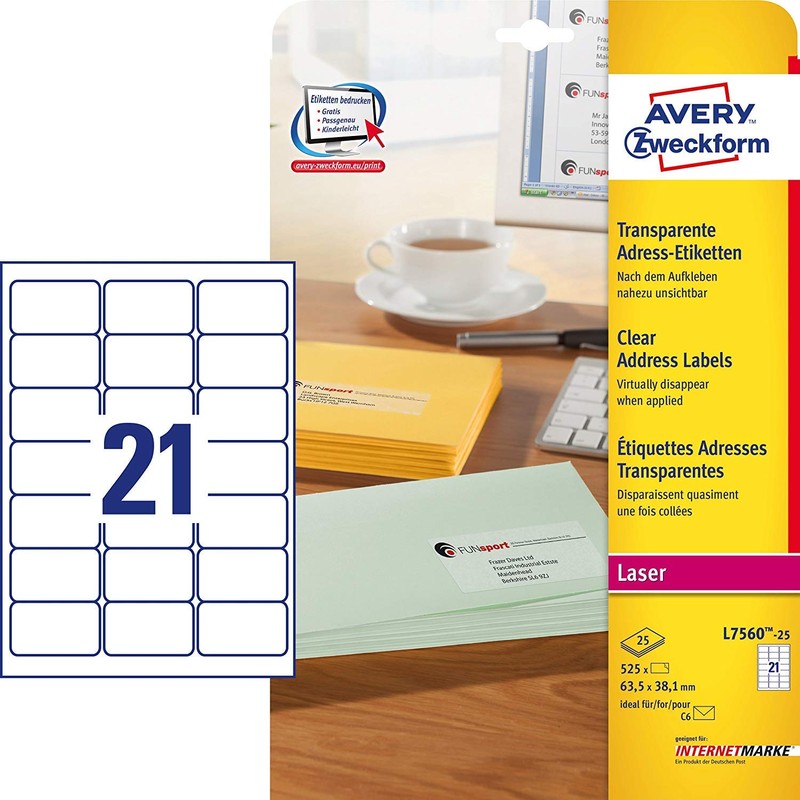 Avery Zweckform L7560 A4 Address Labels – 525 Labels 63.5