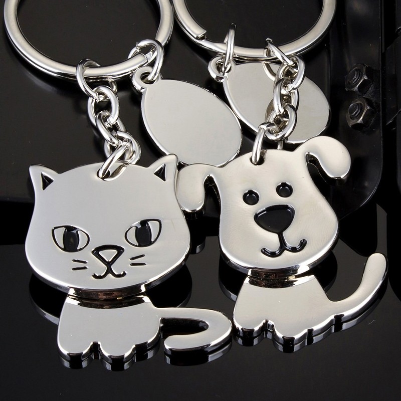 Elizabeth 2-piece Set, Key Ring, Dog & Cat, Metal, Silver,