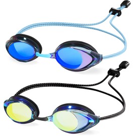 ITOWE 2 Pack Competitive Swim Goggles, Swimming goggles Adult For Men Women Youth Bungee Strap Soft Silicone Leakproof Racing Goggles Easy Adjustment Panoramic Clear Vision Anti Fog UV Protection