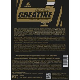 PEAK Creatin Alkalin - 150 Kapseln I 30 Portionen I mit Säurepuffer I Muskelaufbau I Masseaufbau I Kraftzuwachs I hohe Bioverfügbarkeit