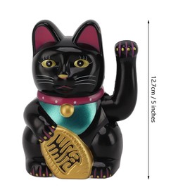 Mini Lucky Cat, Solar Lucky Waving Lucky Fortune Cat Good Luck Chinese Feng Shui Deoration Cat for Home Office and Car Decor (Black)