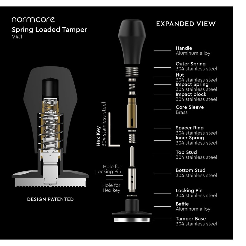 Normcore V4.1 Spring-Loaded Espresso Tamper Core Sleeve, Upgrade Kit for