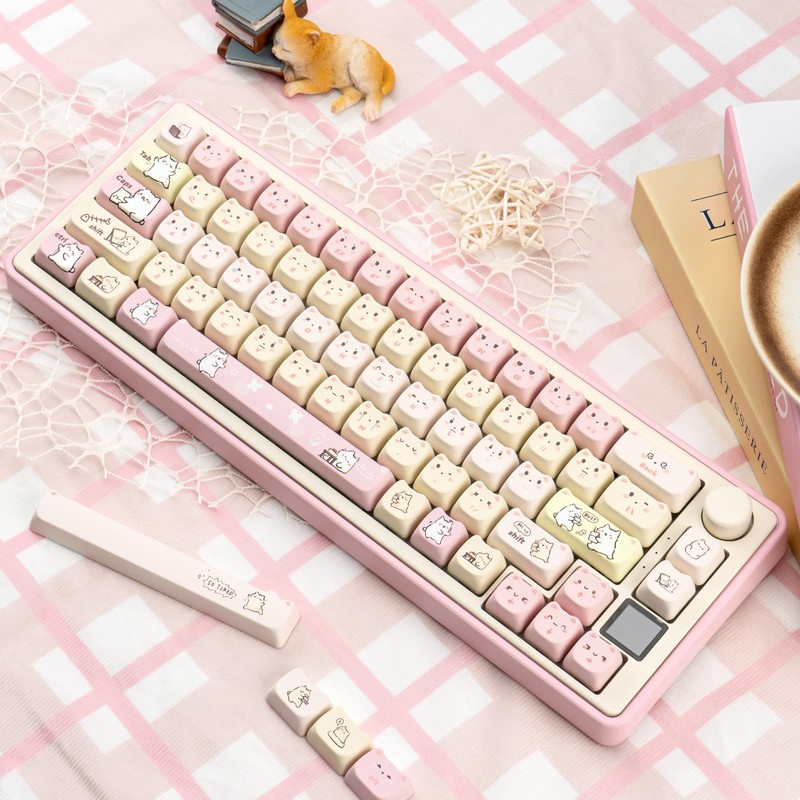 COOMICKEY Pink Keycaps 140 Keys Dye Sub Keycaps Mao Profile