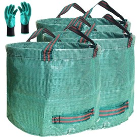 Professional 3-Pack 106 Gallons Lawn Garden Bags (D31, H31 inches) Reusable Yard Leaf Waste Bags with Coated Gardening Gloves - Storage Bag,Patio Bag,Laundry Container,Trash Can with 4 Handles