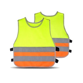 HYCOPROT Kids Children Baby Hi Vis Viz High Visibility Reflective Safety Vest Toddler Workwear Waistcoat Jacket 2 Band Elastic Straps (Large)