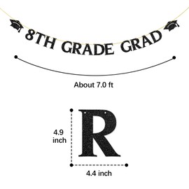 8th Grade Grad Banner,Black Glitter Class of 2025 - Eighth Grade Graduation Banner Supplies for Boy Girl Kids - Hello Senior High School Banner The Beginning of a New Chapter