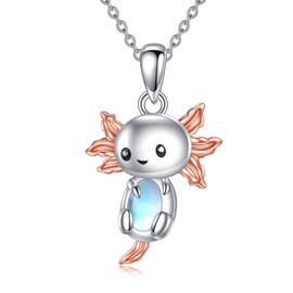 Axolotl/Cat Necklace for Women Sterling Silver Axolotl/Cat Jewellery Moonstone Pendant Chain Gifts for Women, Sterling Silver, Moonstone