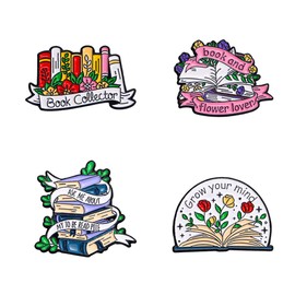 Cartoon Book Brooch Set English Book Series Cute Enamel Lapel Pins Sets Cartoon Plant Flower Brooch Pin Badge for Clothing Bag Backpack Jacket Hat Party Favors Decoration for Teacher Student Jewelry