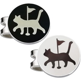 Adhere Golf Ball Markers Personlized Double Side Cute cat Logo Enamel with A Magnetic Hat Clips,A Premium Golf Gifts (Walking cat White + Black)