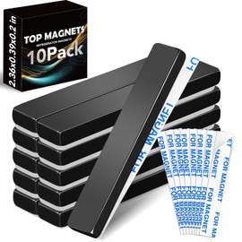 TOP MAGNETS Neodymium Magnet, Curtain Magnets, Black Bar Magnets with Double-Sided Adhesive, Refrigerator Magnets for Classroom, Cord Holder, Magnetic Knife Holder, 60 X 10 X 5mm, 10Pcs